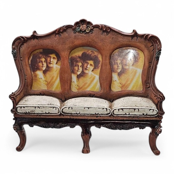 Vintage‎ Victorian Curvy Carved Settee Sofa Three Photo Resin Standing Pic Frame - Picture 1 of 11